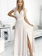 411-4 CRYSTAL třpytivé dlouhé šaty s výstřihem - BEACH