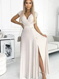 411-4 CRYSTAL třpytivé dlouhé šaty s výstřihem - BEACH