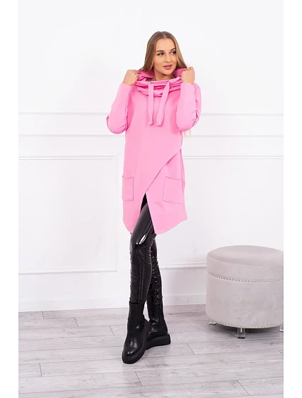 Oversize tunika s obálkou vpředu světle růžová Oversize tunika s obálkou vpředu světle růžová