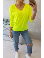 Halenka s výstřihem do V žlutá neonová