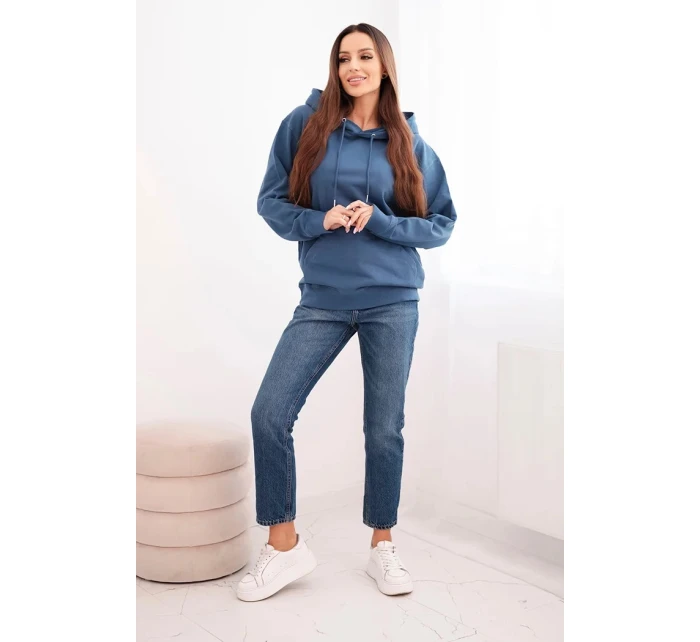 Dámská mikina s kapucí a klokaní kapsou z bavlny džínová modrá
