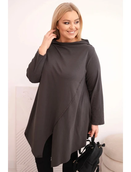 Dámská bavlněná blůza Plus Size asymetrická s model 22011650 rukávem grafitová - K-Fashion Dámská bavlněná blůza Plus Size asymetrická s model 22011650 rukávem grafitová - K-Fashion