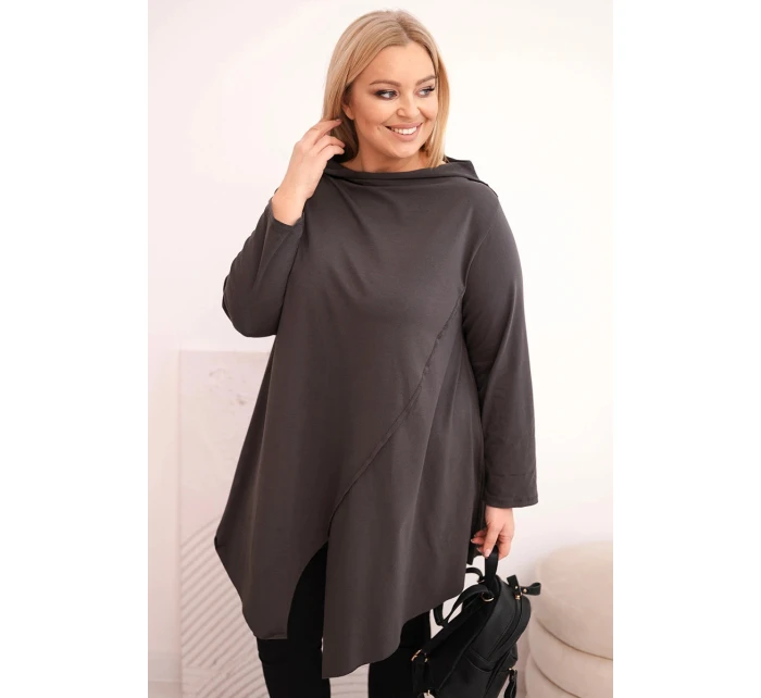 Dámská bavlněná blůza Plus Size asymetrická s model 21798695 rukávem grafitová - K-Fashion Dámská bavlněná blůza Plus Size asymetrická s model 21798695 rukávem grafitová - K-Fashion