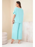 Dámský viskózový komplet s halenkou s potiskem a kalhotami mátový