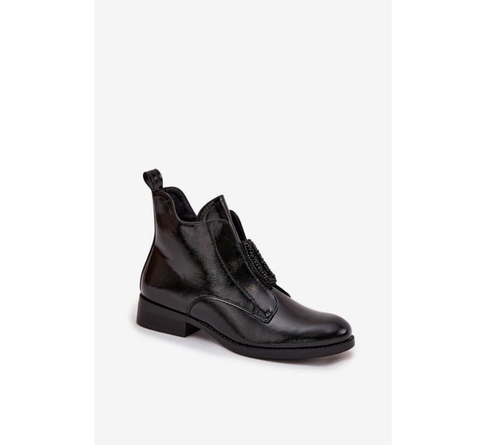 Lakované zateplené dámské boty s ozdobným detailem  Černé model 21713592 - S.Barski