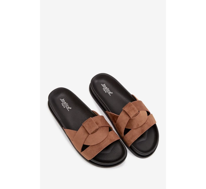 Dámské pantofle Eko semiš s pásky hnědé model 21918915 - Boto