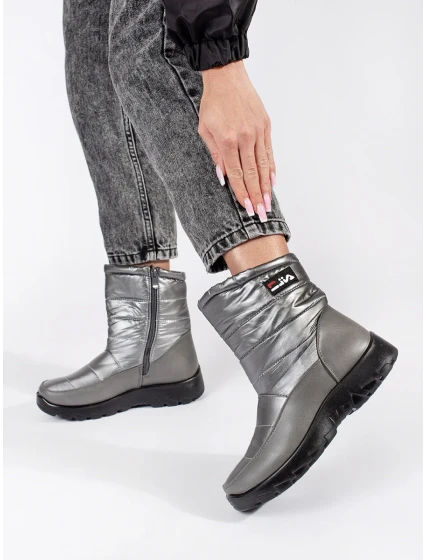 Praktické dámské šedo-stříbrné sněhule platforma Praktické dámské šedo-stříbrné sněhule platforma