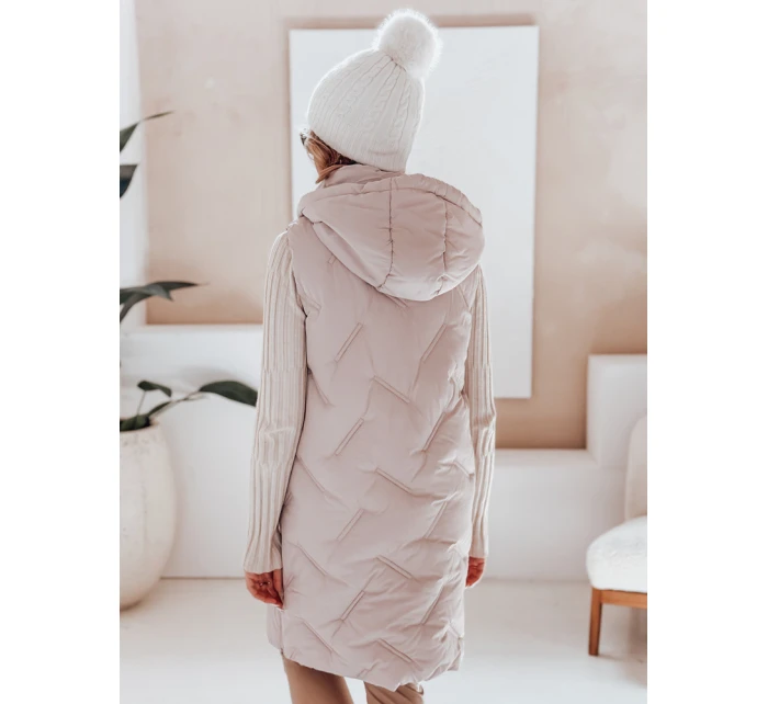 Dámská dlouhá prošívaná vesta s kapucí béžová FashionStreet TY5099