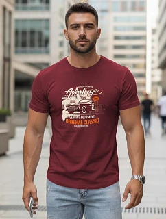 Tshirt męski z nadrukiem  bordowy model 22156925 - FashionStreet