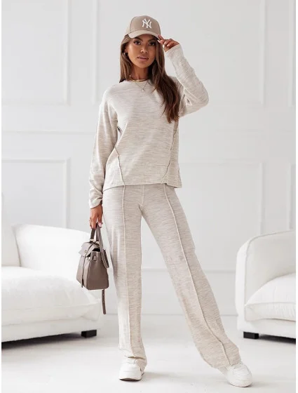 Béžový úpletový komplet blůza a kalhoty model 19673971 - Moon Béžový úpletový komplet blůza a kalhoty model 19673971 - Moon