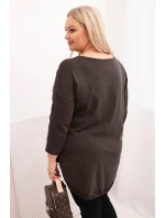 Dámská bavlněná blůza Plus Size s výstřihem do V a ohrnutým rukávem hnědá Dámská bavlněná blůza Plus Size s výstřihem do V a ohrnutým rukávem hnědá