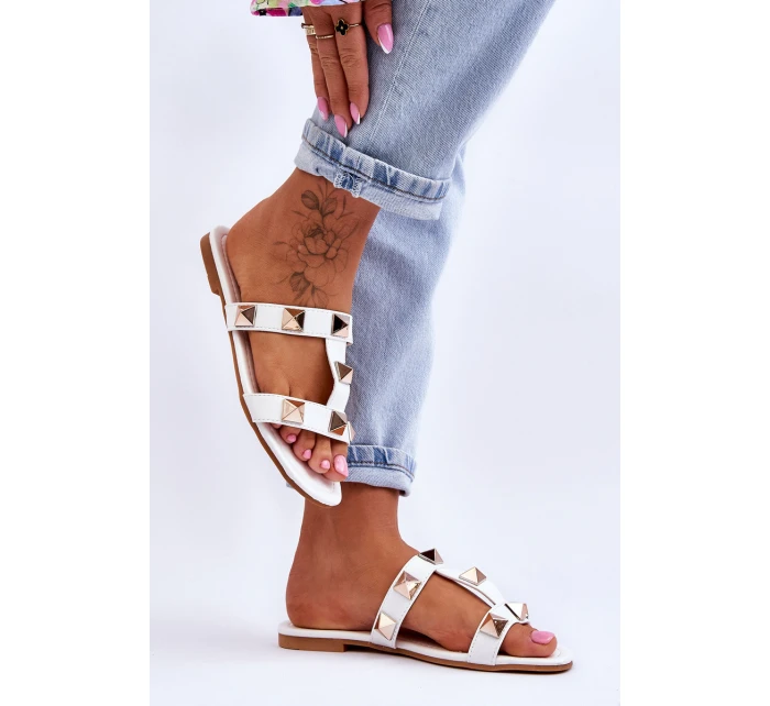 Dámské pantofle s velkými cvočky Bíle Mercure Dámské pantofle s velkými cvočky Bíle Mercure