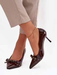 Lakované lodičky s mašlí čokoládové Janisse