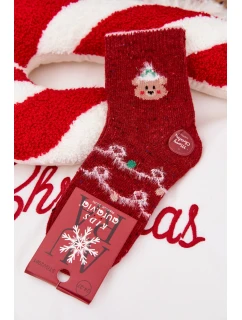 Dětské Vánoční Ponožky S Medvídkem Alpaka Vlna Červené