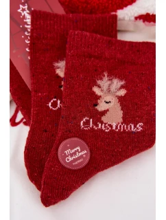 Dámské vánoční ponožky s motivem soba – červené, alpaka vlna