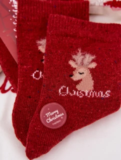 Dámské vánoční ponožky s motivem soba – červené, alpaka vlna