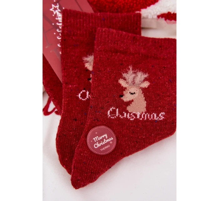 Dámské vánoční ponožky s motivem soba – červené, alpaka vlna Dámské vánoční ponožky s motivem soba – červené, alpaka vlna