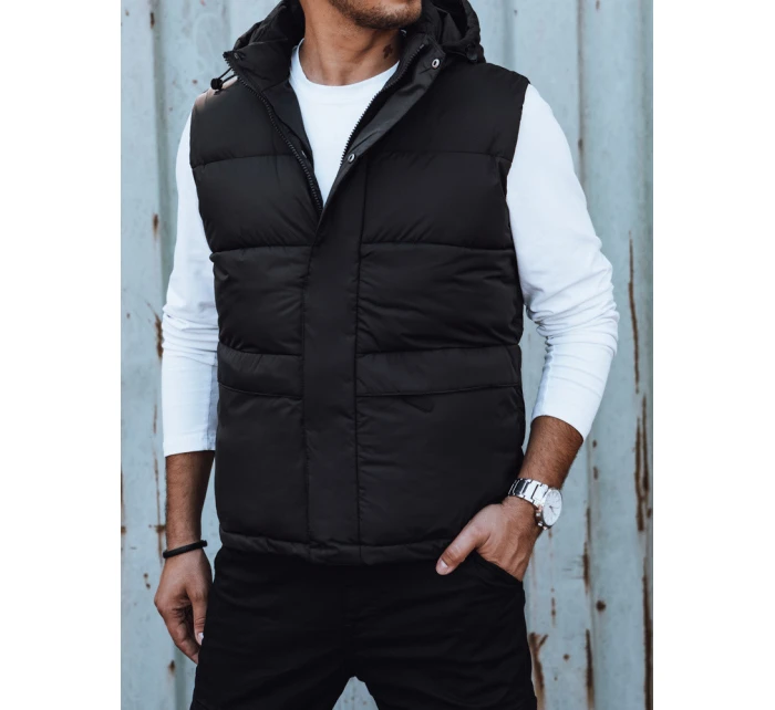 Pánská prošívaná vesta s kapucí černá FashionStreet TX4782 Pánská prošívaná vesta s kapucí černá FashionStreet TX4782