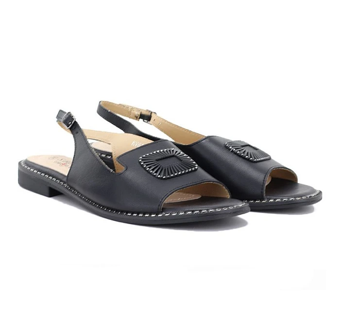 Dámské černé kožené sandály S.Barski KV61-6076