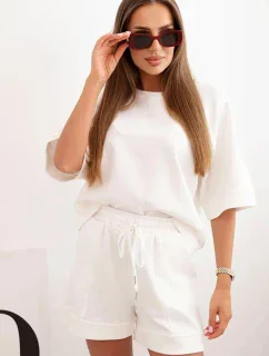 Dámská máslová souprava s halenkou s krátkým rukávem a šortkami s gumičkou ecru