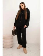 Dámský teplákový komplet zateplený z bavlny s kapucí černý