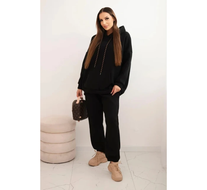 Dámský teplákový komplet zateplený z bavlny s kapucí černý