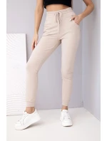 Dámské teplákové kalhoty s vysokým pasem a šňůrkou béžové