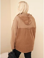 Dámská bavlněná mikina Plus Size s kapucí a knoflíky camelová Dámská bavlněná mikina Plus Size s kapucí a knoflíky camelová