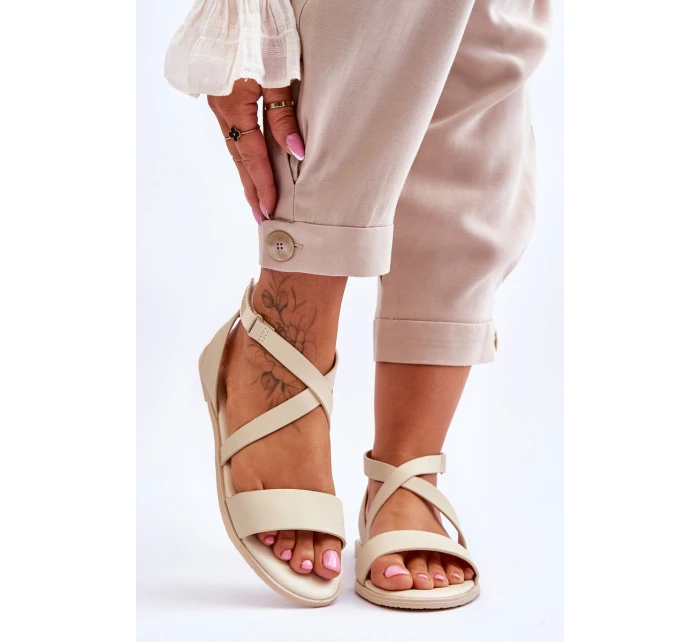 Kožené kotníkové sandály Big Star model 21618066 Béžová - Big Star Shoes Kožené kotníkové sandály Big Star model 21618066 Béžová - Big Star Shoes