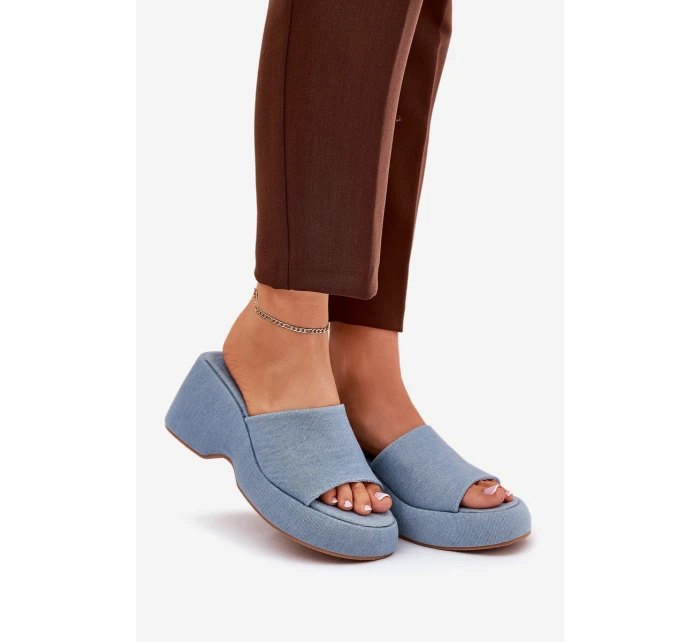 Dámské Pantofle Na Platformě A Klínu Džínové model 21687988 - Boto