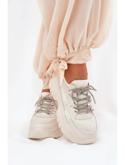 Dámské tenisky na platformě s ozdobným šněrováním béžové model 21690416 - Boto Dámské tenisky na platformě s ozdobným šněrováním béžové model 21690416 - Boto