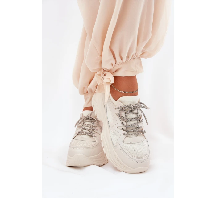 Dámské tenisky na platformě s ozdobným šněrováním béžové model 21690416 - Boto Dámské tenisky na platformě s ozdobným šněrováním béžové model 21690416 - Boto