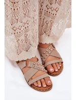 Dámské Sandály Na Plochém Podpatku Se Zlatými Hroty Béžové Zanira Dámské Sandály Na Plochém Podpatku Se Zlatými Hroty Béžové Zanira