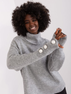 Šedý dámský svetr s knoflíky na rukávech