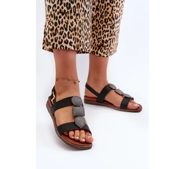 Dámské ploché sandály s ozdobami Sergio Leone Black Dámské ploché sandály s ozdobami Sergio Leone Black