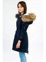 Tmavě modrá dámská zimní bunda parka s kapucí a odepínací kožešinovou podšívkou model 21242084 - Libland