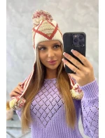 Dámská klapka na uši Eunika K322 ecru+red