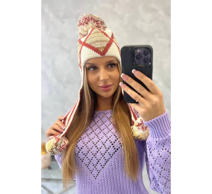 Dámská klapka na uši Eunika K322 ecru+red