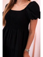 Dámské viskózové šaty s nabíranými rukávy a volánkovým topem černý