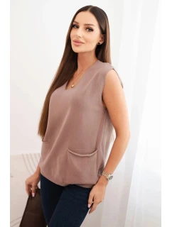 Dámský model 21410334 viskózový svetr s kapsami a V výstřihem fango - K-Fashion