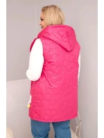 Dámská vesta Plus Size s kapucí a květinovým prošíváním fuchsie