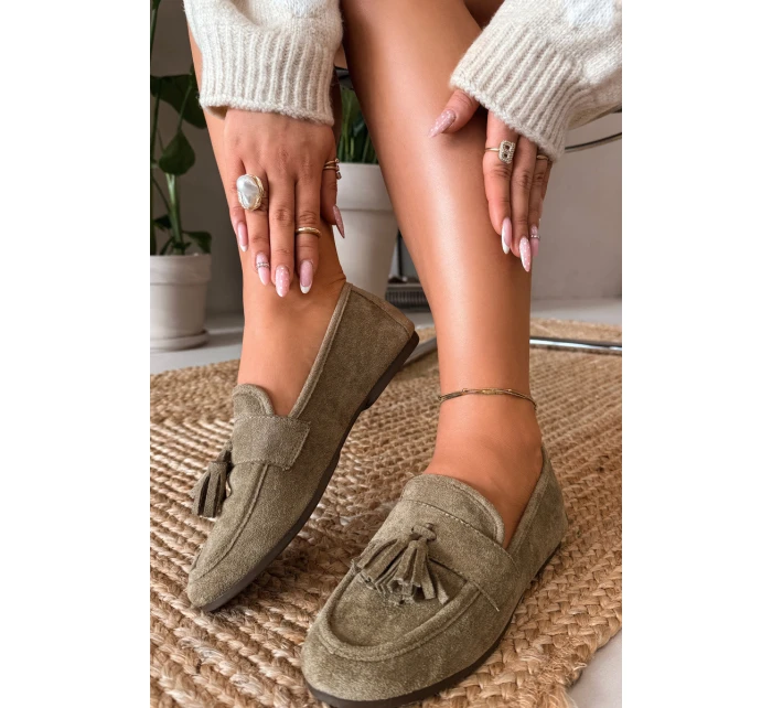Dámské mokasíny ploché s třásněmi Zelené model 21919083 - Boto
