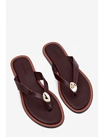 Dámské ploché žabky s zlatým detailem čokoládové Tella Dámské ploché žabky s zlatým detailem čokoládové Tella