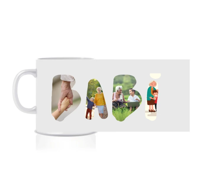 Personalizovaný klasický bílý keramický hrníček 300 ml - Máma/táta/babi/děda z fotek