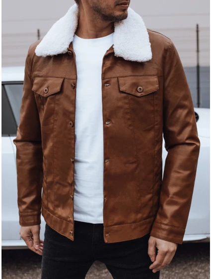 Pánská kožená bunda s kožešinou hnědá FashionStreet TX4746 Pánská kožená bunda s kožešinou hnědá FashionStreet TX4746