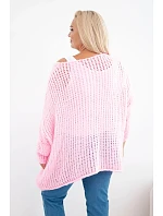 Dámský svetr oversize s výstřihem do V a delším zadním dílem růžová model 22293708 - K-Fashion