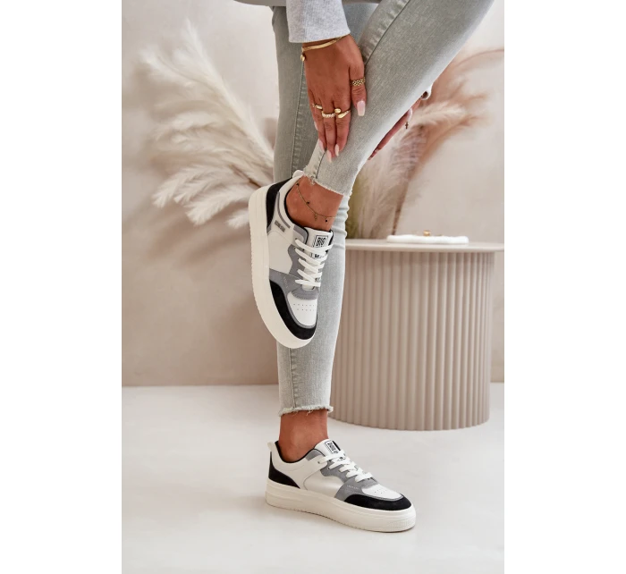 Dámské Nízké Tenisky Z Eko Kůže Big Star OO274028 Bílá-Šedá Dámské Nízké Tenisky Z Eko Kůže Big Star OO274028 Bílá-Šedá