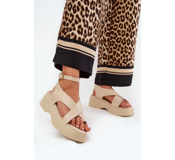 Dámské sandály na platformě a klínu eko kůže béžové Tenzorus Dámské sandály na platformě a klínu eko kůže béžové Tenzorus