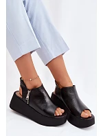 model 22100618 Kožené sandály na platformě Černé - Zazoo