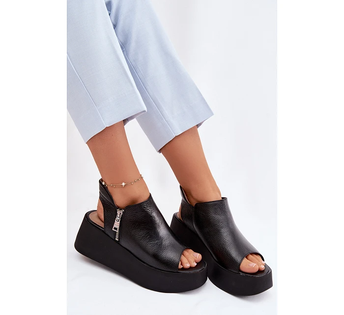 model 22100618 Kožené sandály na platformě Černé - Zazoo